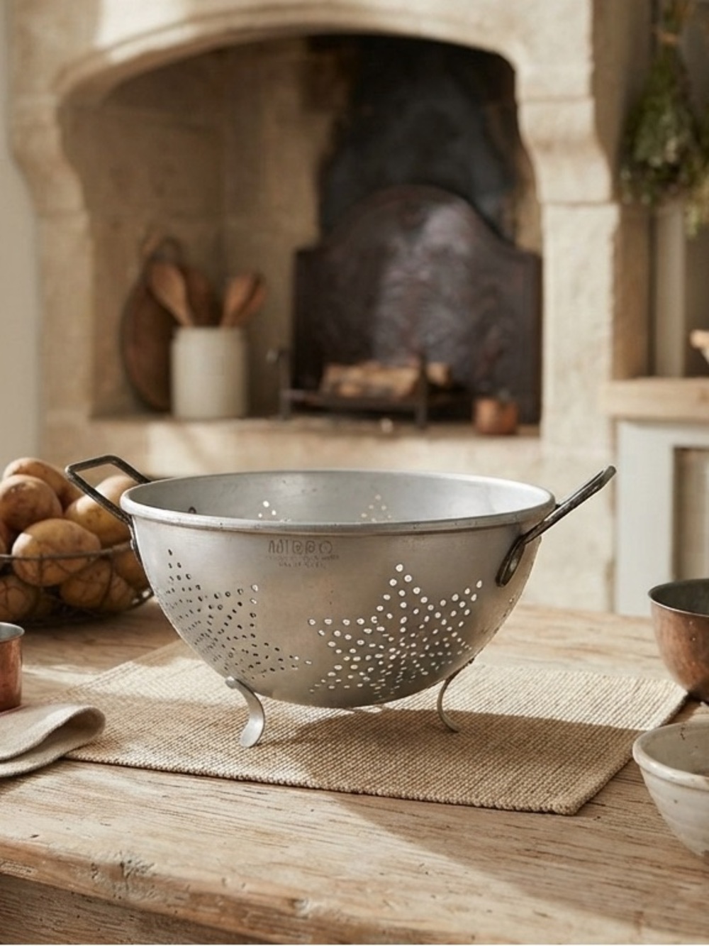 Vintage Mirro Aluminum Metal Colander with Star Design
